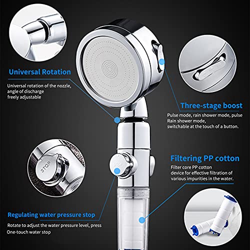 Shower Head, Aniston Upgraded Adjustable Pressure Ion Shower Head, 3 Modes of Adjustable Filter Shower Head for Hard Water Low Water Pressure, Comes with a Replaceable PP Cotton Filter Element
