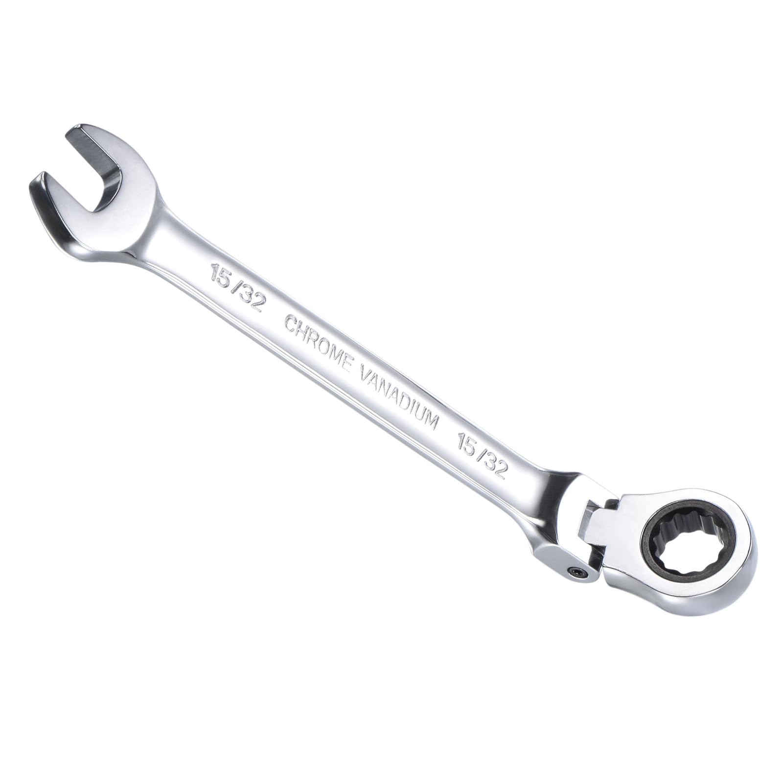 CoCud Flex-Head Ratcheting Wrench, 15/32" Head SAE 72-Teeth, Cr-V Combination Wrench Spanner - (Applications: for Repairing Home Tasks)