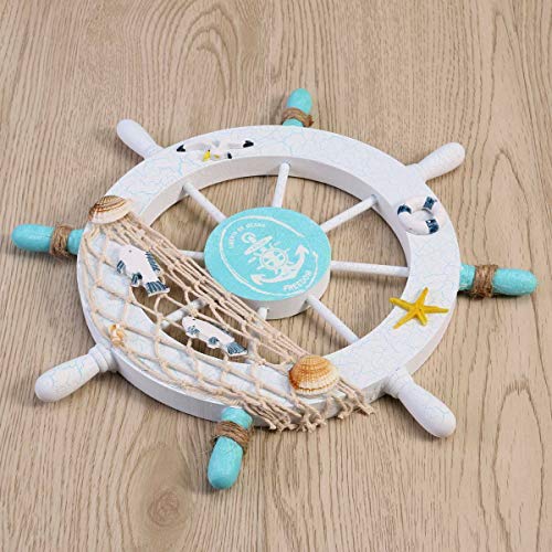 PiggiesC Fishing Net Shell Room Decor Nautical Beach Wooden Boat Ship Steering Wheel