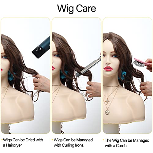 POPTAIYU Long Brown Wavy Wigs for Women Synthetic Curly Hair Wigs Middle Parting for Daily Party Use(Light Brown, 26.7 inch)