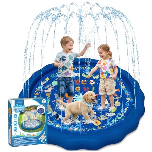 KiddoSpace Splash Pad per Bambini – Tappetino da gioco acquatico antiscivolo per esterni con design educativi, divertente attività estiva da giardino per neonati e bambini, include kit di riparazione