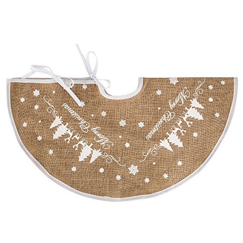 Hootech Christmas Tree Skirt 48 Inch Burlap Tree Skirts Ornaments Xmas Decorations White Snowflake Printed for Christmas Party (48"/122cm)