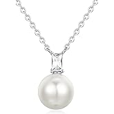 GAVU 925 Sterling Silver Imitation Pearl Necklace for Women, Single Pearl Pendant Necklace for Women