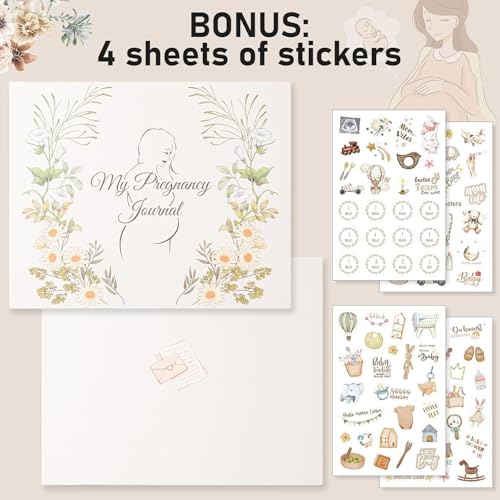 Pregnancy Journal for First Time Moms, Hardcover Pregnancy Planner with Stickers, Baby Memory Book Keepsake, Gender Reveal Gift for Expecting Moms, Weekly Tracker for Baby's Growth,135 Pages