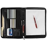 Arvada & Co PU Leather Padfolio Portfolio Zippered Professional Business Organizer with Memo Note Pad - Black