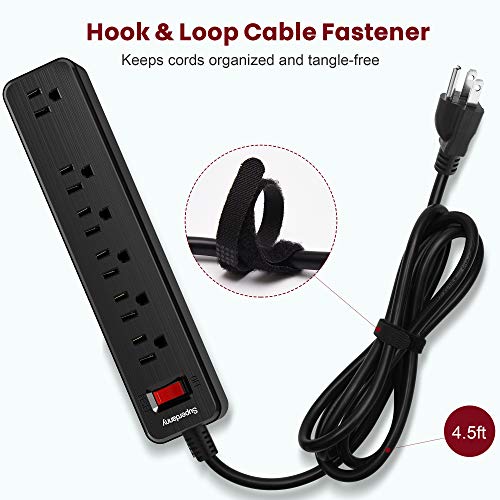 Surge Protector, SUPERDANNY 6Outlet Power Strip, 2 Pack, 4.5 Ft
