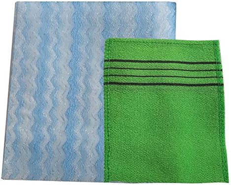 Nylon Korean Beauty Skin Bath Wash Cloth/Towel & Viscos Exfoliating Bath towel Set (Blue)