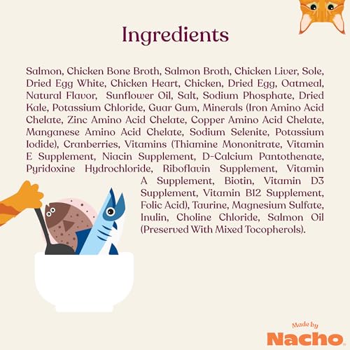 MADE BY NACHO PREMIUM MINCED WET CAT FOOD WITH HYDRATING BONE BROTH 5.5OZ (24 PACKS) (SUSTAINABLY CAUGHT MINCED SALMON & SOLE)