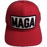 Maga Red Trucker Hat with Black Letters and White Logo Patch &ndash; Adjustable Snapback Baseball Cap for Men &amp; Women