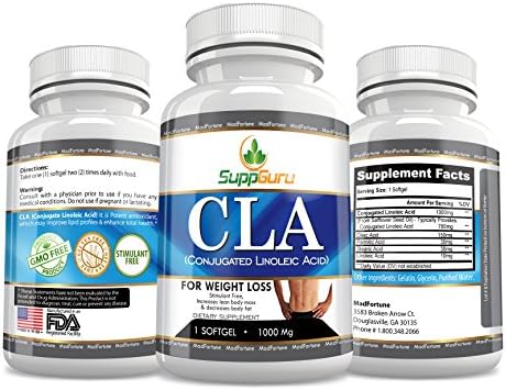SuppGuru Conjugated Linoleic Acid CLA Supplement 1000milligram | Supports Healthy Weight Loss and Fat Burning for Men and Women | Safe, Non-Stimulating, Caffeine-Free | 30 Softgels