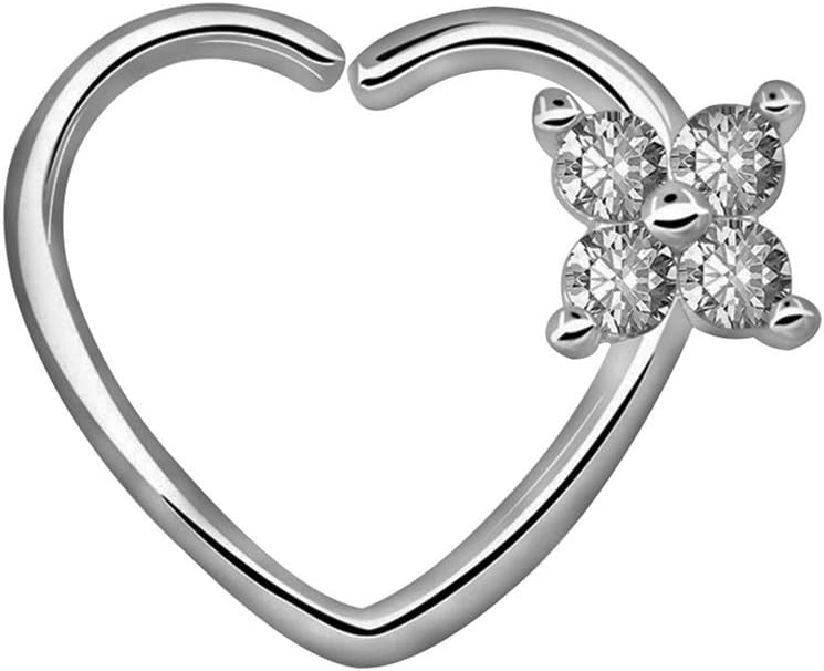 Heart Cubic Zirconia Inlaid Heart Shaped Nose Hoop Ear Ring Women Piercing Jewellery