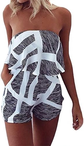 AmySister Women's Strapless Ruffled Abstract Print Romper
