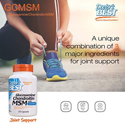 Doctor's Best Glucosamine Chondroitin Msm with OptiMSM, Supports Healthy Joint Structure, Function & Comfort, Non-GMO, Gluten Free, Soy Free, 120 Caps