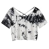 SweatyRocks Women's Tie Dye Criss Cross Back Crop Summer T Shirt