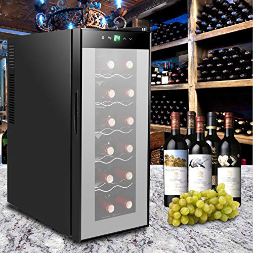 Oteymart 12 Bottle Wine Cellar Cooler Thermoelectric Refrigerator,Freestanding Chiller Digital Temperature Control Red/White/Champagne Fridge - Thumbnail 6