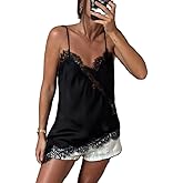 Women Satin Lace Trim Cami Tops Silk V Neck Spaghetti Strap Tank Top Y2k Loose Going Out Camisoles Streetwear