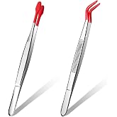 2 Piece Tweezers with Rubber Tips Set, Straight Tip PVC-Coated Precision Tweezers, Rubber Flat Tip Long Bent Tweezers, for Stamps Coins Jewelry Crafts Industrial Electronic Lab
