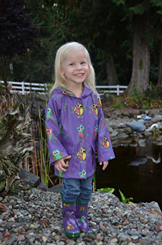Foxfire for Kids Girls Purple Raincoat with Colorful Owls 10