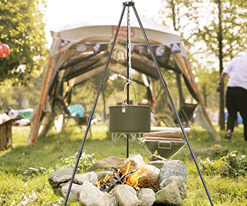 SEMPIYI Portable Outdoor Mini Camping BBQ Cooking Tripod, Aluminum Alloy, Detachable Bracket, Adjustable Hanging Chain, Suitable for Camping, Barbecue. (Black) - Thumbnail 5