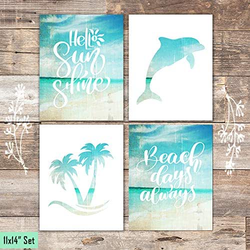 Beach Set Art Prints (Set of 4) Unframed 11x14s Handmade