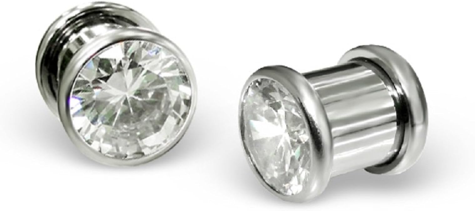 Stainless Steel Body Jewelry Dumbbell w/Crystals Ear Plug