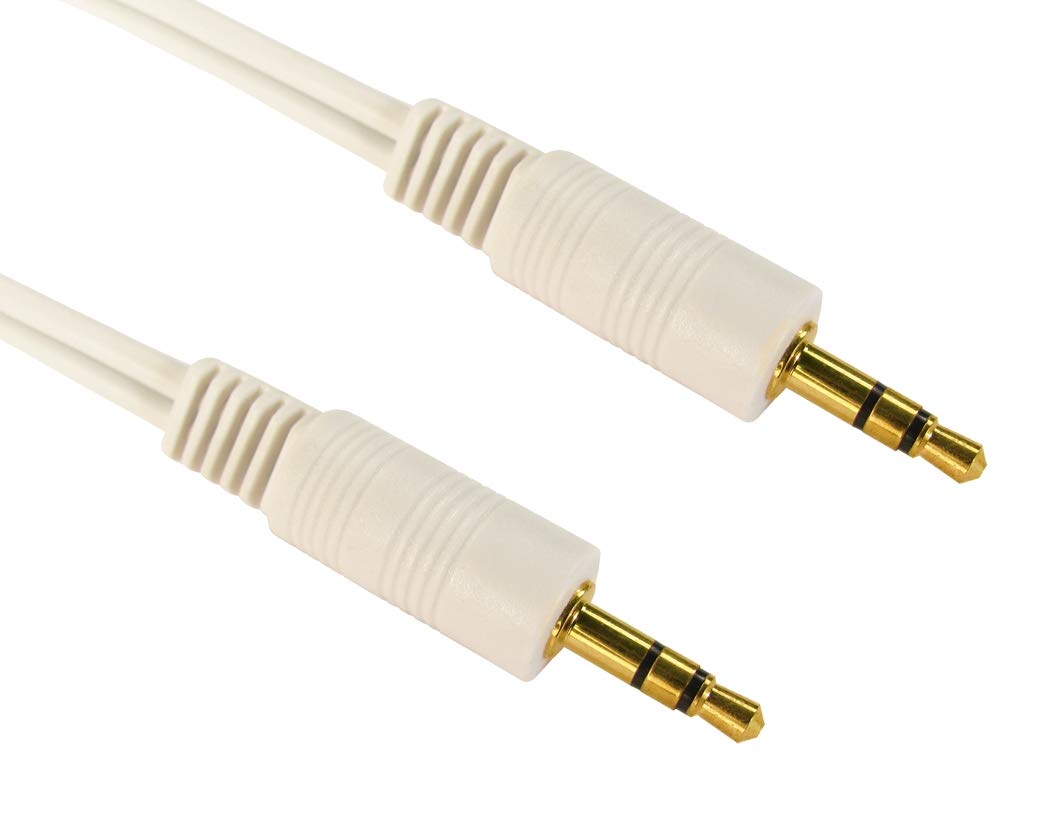 World of Data 2m WHITE 3.5mm Audio Cable - 24k Gold Plated - Stereo Audio Lead - Male to Male