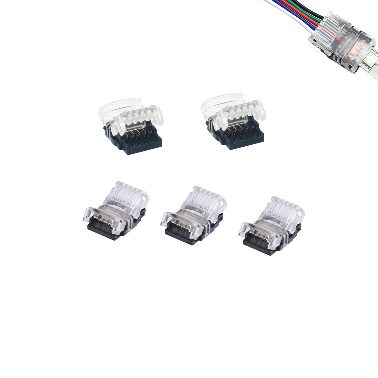 YUTOKEER led Connector for LED Strips Lights, Strip-to-Wire Quick Connection Without Stripping, Icluding (5 Pieces)… (5pin 12mm Waterproof)
