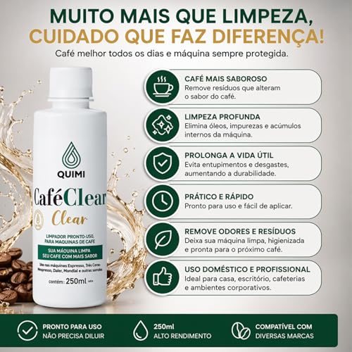 Quimi Vida Café Clean Limpador de Cafeteira Profissional 250ml | Remove Resíduos, Óleo e Impurezas