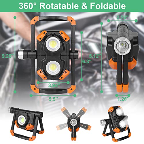3000 Lumen LED Work Light, FRAPOW Rechargeable Work Light Cob & XPG LED Flashing Lights, 360° Rotating Mechanic Light Magnetic Base Waterproof for Job Site Car Repairing Construction Site(Orange)