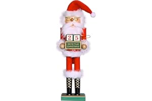 AULUDA 15" Christmas Decorative Nutcracker, Santa Claus with Count Down Calendar Cubes Handmade Wooden Puppet Figure, Collectible Festive Present Figurine Shelves Tables Decorations