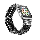 Solomo Apple Watch Band Replacement, Decorated Handmade Luxury Jewelry Faux Pearl Bracelet Elastic Stretch iWatch Strap with Girls Women Wristband for Apple Watch Series 3/2/1 All Version (38MM Black)