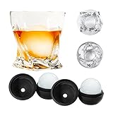 Atlas&Co Premium Whiskey Glasses with FREE Ice Ball Molds – Set of Two – Gift Set Cocktail Glasses or Tumblers for Drinking or Tasting Bourbon, Irish Whisky, Scotch, High-Clarity Crystal Glass