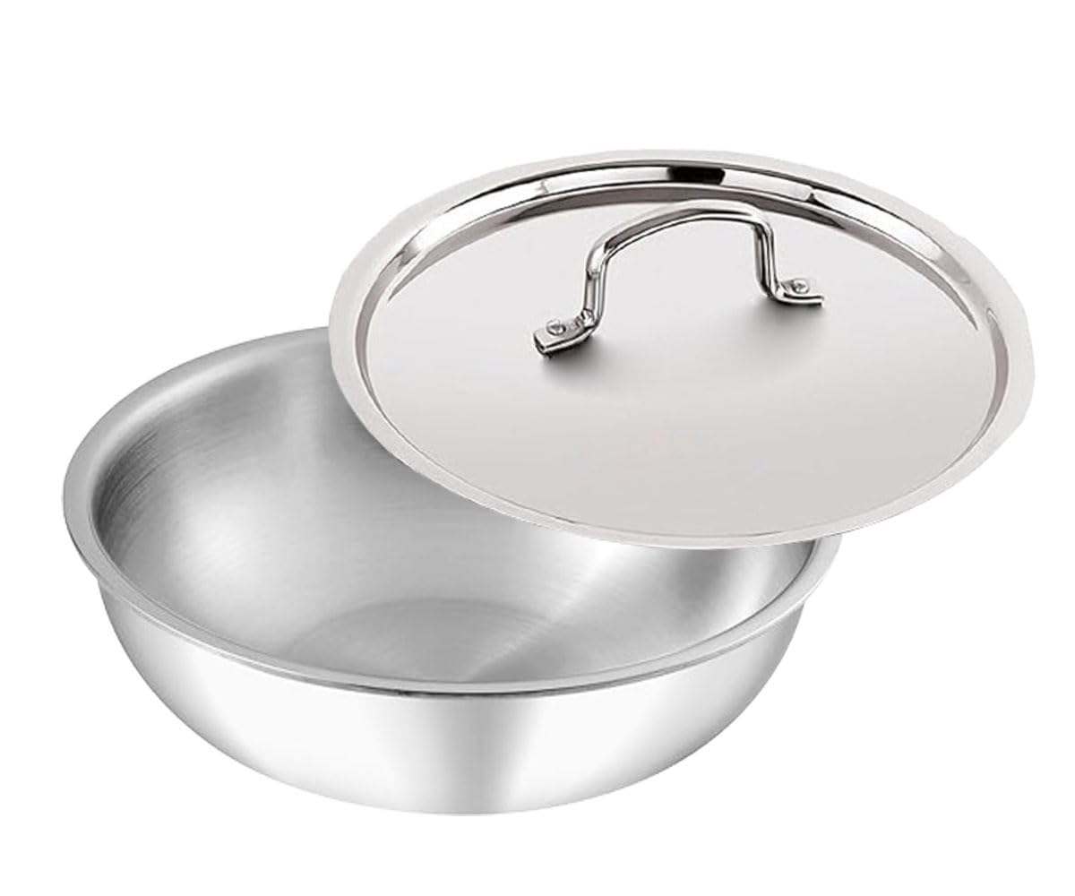 Stainless Steel Triply Tasla with Steel Lid, Induction Base, Kadhai, Cookware Pan (22)