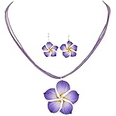 Nexoluxa Hawaiian Flowers Beach Necklaces for Women Necklace and Earring Set Hibiscus Earrings Necklace Sets Bohemia Flower Dangle Earrings Beach Summer Jewelry Accessories