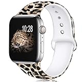 KOLEK Floral Bands Compatible with Apple Watch 38mm 40mm, Silicone Fadeless Pattern Printed Replacement Bands for iWatch Series 4 3 2 1, Leopard, S, M