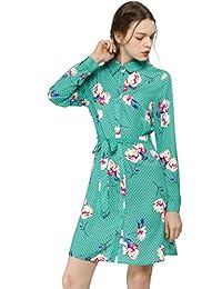 Allegra K - Vestido de mujer con solapa y botones, con cinturón, por encima de la rodilla, diseño de lunares