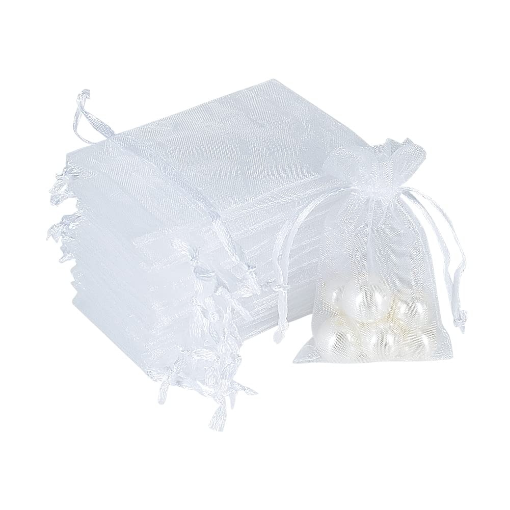 Photo 1 of HRX Package 100pcs Mini Organza Jewelry Bags 2x3 inch, Little White Mesh Drawstring Gift Pouches for Candy Sample Party Favors