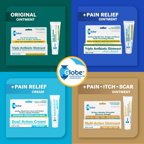 Globe (4 Pack) Triple Antibiotic First Aid Ointment, 1 oz, 24Hour Infection Protection, Wound