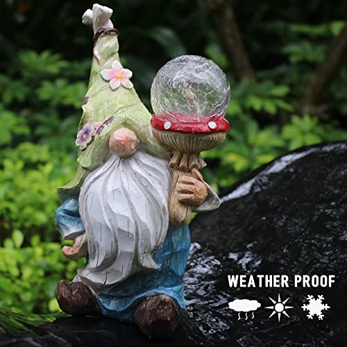 Garden Gnomes Statues Outdoor Decor with Solar Lights, Animal Outside Garden Decorations for Yard, Funny Gnome Gifts (Green)