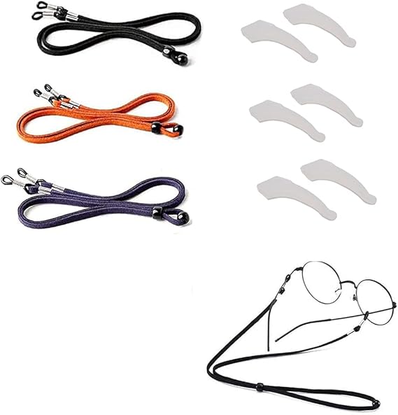 3PCS Premium Leather Eyeglass Straps and 3Pairs Clear Anti