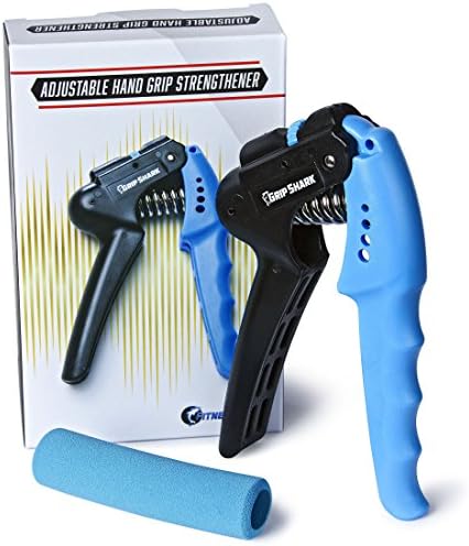 Grip Shark Grip Strengthener + FREE BONUS Comfort Grip – Premium Adjustable Hand Wrist Grip Finger Forearm Exerciser - Best Resistance and Range 22 to 70 Lbs (10-32 Kg)