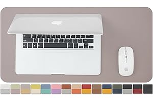 HOMIEAZICOZI Compact Dual Sided Leather Desk Mat - Desk Pad for Office and Home - Desk Organization and Accessories - Ideal for Large Mouse Pad and Small Desk Mats on Top of Desks(Grey+Gold,23.6"x 11.8")