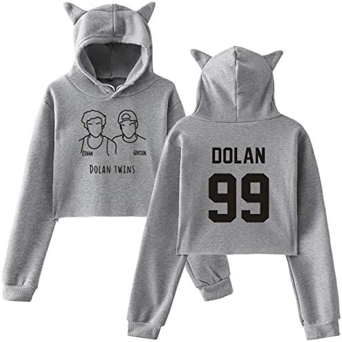 EmilyLe Ladies Crop Top Hoodie Twin Brothers Lovely Cat Ear Casual Long Sleeve Jumper