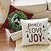 AVOIN Merry Christmas Saying Throw Pillow Cover Boxwood Wreath, 18 x 18 Inch Winter Holiday Buffalo Plaid Cushion Case for Sofa Couch Set of 4