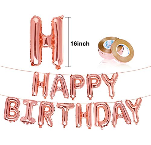 Rose Gold Birthday Decorations, Vita 70pcs Happy Birthday Banner Rose Gold Latex Foil Conffetti Balloons for Woman/Girl Birthday Wedding Anniversary Ceremony Baby Shower