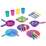 Peradix Play Kitchen Accessories Toy Set Cookware Tableware Dishes Pots Cups Toys 26pc for Toddlers Pretend Role Play with Apron & Storage Bag