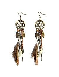 Aretes punk vintage con borlas, plumas, cuentas, gotas, dientes de lobo, ganchos de pesca
