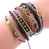 Ularmo Jewelry Mens Womens Multilayer Leather Bracelet Vintage Charm Bangle (Hope)