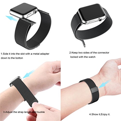 YaSpark Stainless Steel Mesh Milanese Loop with Adjustable Magnetic Closure Replacement Metal iWatch Band for Apple Watch Series 2 Series 1 Nike+ Sport and Edition 38mm/42mm (black, 42mm)