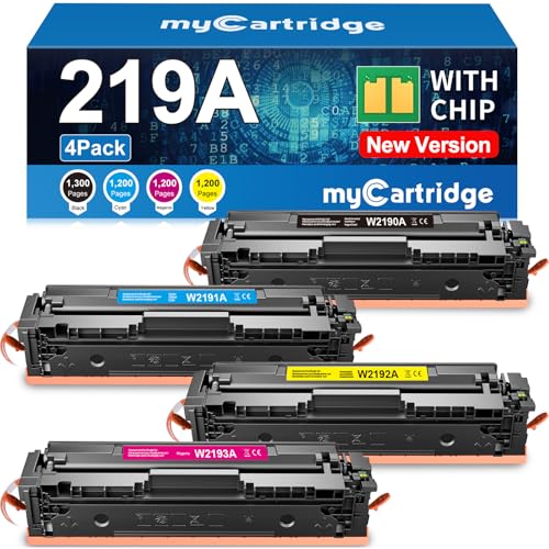 myCartridge Replacement for HP 219A (with Chip) for 219A 219X for HP Color LaserJet Pro MFP 3302FDWG Toner for MFP 3302SDWG 3302FDNG for W2190A W2191A W2192A W2193A (Pack of 4)